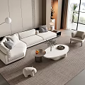 Modern White Sectional Sofa And Coffee Tables With Throw Pillows Floor Lamp And Armchair