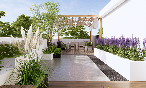 Modern Courtyard Roof Garden 3d model