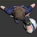 Boy in Blue Soccer Jersey Standing with One Foot on Football Hands on Hips