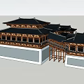 Ancient Chinese Architecture With Multiple Buildings Black Tiled Roofs Overhanging Eaves Red Doors Windows 3d model