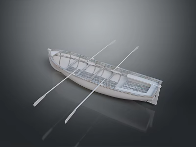 3D Rendered White Small Boat With Two Oars On Dark Background 3d model