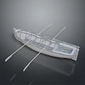 3D Rendered White Small Boat With Two Oars On Dark Background