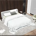 Modern Bedroom Interior Design With Double Bed Bedding Side Table Chair And Scenic View