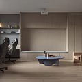Modern Study Room Interior Design With Wooden Desk Office Chairs And Storage Cabinets