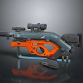Orange Gray Modern Weapon Featuring Scope Stand And Accessories Design 3d model