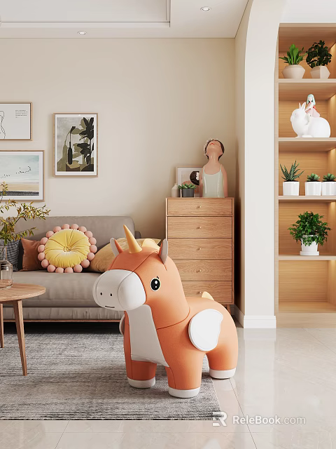 Unicorn Shaped Kids Chair In Cozy Living Room 3d model 