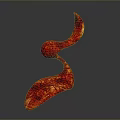 Abstract Red Animal Sculpture with Curved Form and Textured Surface on Black Background
