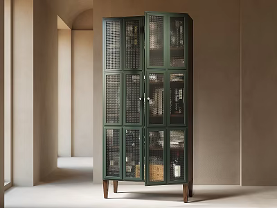 Elegant Modern Display Cabinet With Glass Doors And Shelves Displaying Items In Stylish Interior 3d model
