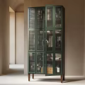 Elegant Modern Display Cabinet With Glass Doors And Shelves Displaying Items In Stylish Interior