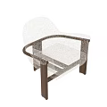 Modern White Upholstered Armchair With Wooden Armrests And Legs And Curved Backrest