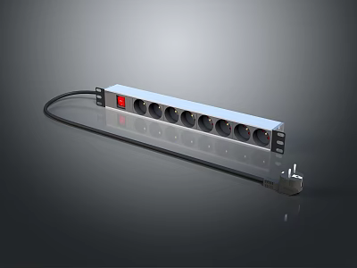 Modern Switch Panel with Multiple Sockets Switch Button Power Cord and Plug 3d model