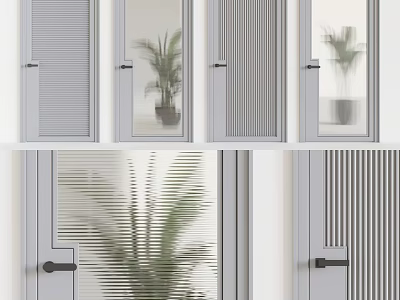Modern Interior Hinged Doors Featuring Louvered Design And Glass Panel Details 3d model