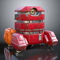 Red Robotic Character Featuring Large Eye And Orange Mechanical Leg Structure 3d model