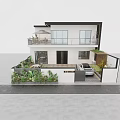 Modern Two Story Detached Villa with Large Windows Balcony Courtyard Greenery and Garage