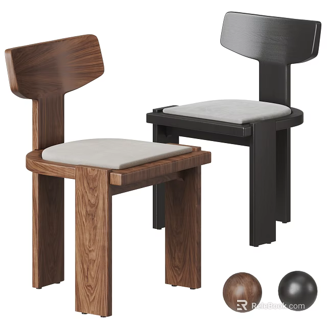 Modern Dining Chairs With Walnut And Black Frames And Light Padded Seats 3d model