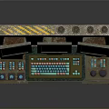 Vintage Industrial Control Panel With Three Screens Green Charts Text Buttons And Knobs