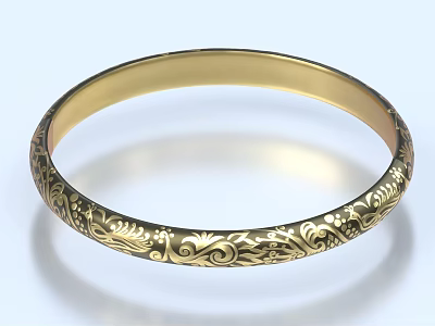 Elegant Gold Bracelet With Intricate Floral Engraved Patterns Design 3d model