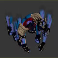 Mythical Blue Armored Creature With Multiple Glowing Arms And Gold Accents