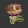 Cute Cartoon Cat Doll Character With Big Eyes Brown Stripes And Collar