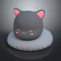 Cute Grey Cat Character With Pink Ears Cheeks And Closed Eyes On White Cushion