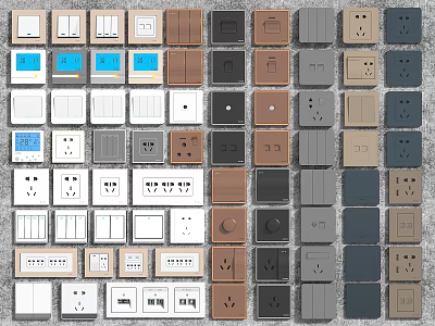 Assorted Colors And Styles Switch Panels Including Socket Designs For Home Use 3d model