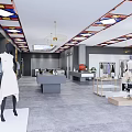 Modern Clothing Store Interior With Open Layout Chandeliers Display Tables And Mannequins