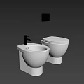 Modern White Toilet With Adjacent Washbasin Against Grey Wall And Dark Floor
