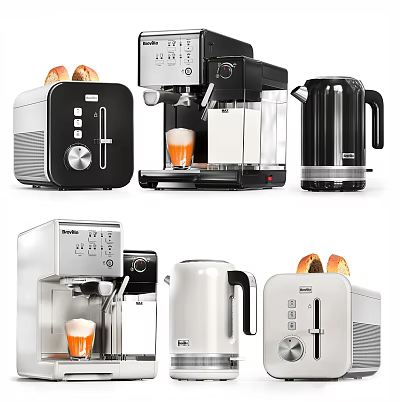 Stylish Modern Kitchen Appliances Collection With Coffee Machine Toaster And Electric Kettle 3d model