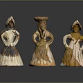 Traditional Terracotta Figurines With Dresses Hats And Earth Toned Details On Black
