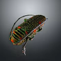 Vibrant Colorful Beetle With Intricate Patterns Long Antennae And Shiny Body On Dark Background