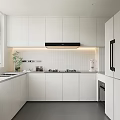 Modern Kitchen Interior Design With White Cabinets White Tile Backsplash Range Hood And Cooktop