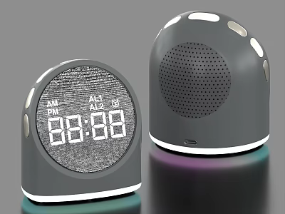 Two Gray Wireless Headphone Speakers With Digital Clock Display And Colorful LED Glow 3d model