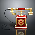 Vintage Red And Gold Dial Telephone With Classic Dial And Black Cord