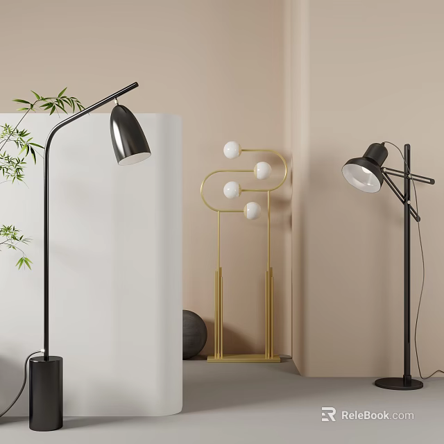 Black Gold Modern Floor Lamps with Curved Poles Spherical Lights Adjustable Heads for Home Interior 3d model 