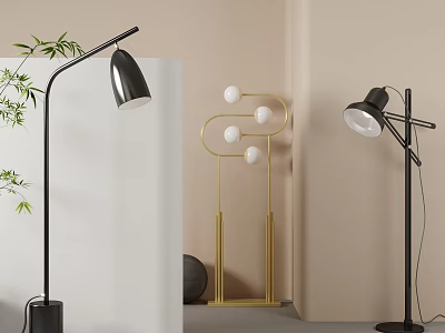 Black Gold Modern Floor Lamps with Curved Poles Spherical Lights Adjustable Heads for Home Interior 3d model