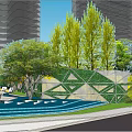Modern Urban Landscape Design With High Rise Buildings Greenery And Water Features
