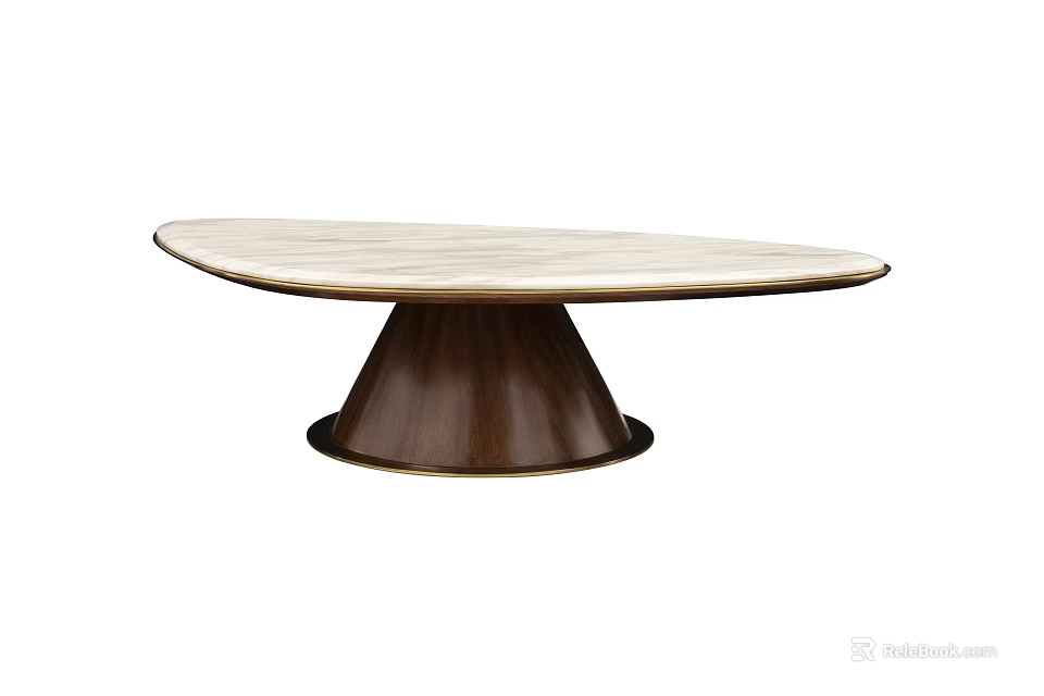 Modern Minimalist Dining Table With Oval Wooden Tabletop And Conical Base 3d model 