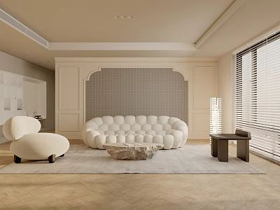 Modern Living Room Interior With Cloud Sofa Accent Chair Stone Coffee Table And Area Rug 3d model