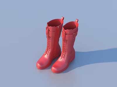 Stylish Red Lace Up Boots Pair With Classic Design For Daily Wear 3d model