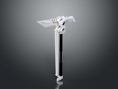 Futuristic White and Black Mechanical Weapon With Red Accents and Long Handle 3d model