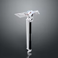 Futuristic White and Black Mechanical Weapon With Red Accents and Long Handle