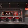 Stylish Restaurant Interior With Bar Counter Beer Spirits Bottles Pendant Lights And Red Black Decor