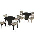 Modern Round Dining Table Set with Woven Backrest Chairs and Beige Seats 3d model