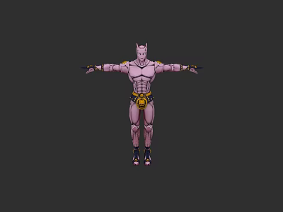 Horned Muscular Game and Movie Character With Purple Body Yellow Belt Arms Outstretched Dark Background 3d model