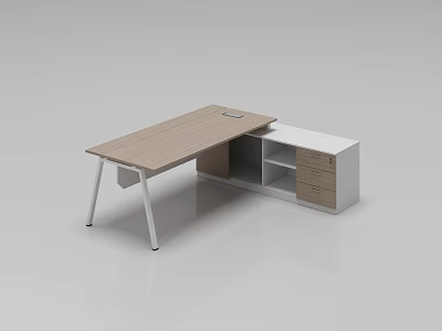 Modern Office Desk With Wooden Tabletop Metal Legs And Matching Storage Cabinet 3d model