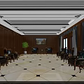 Hotel Public Lounge Area With Wooden Panel Walls Dark Leather Furniture And Marble Floor Tiles