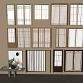 Various Wooden Sliding Doors With Different Grid Patterns For Interior Decoration 3d model