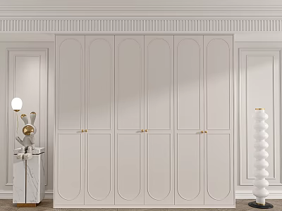 White Paneled Wardrobe With Golden Handles In Classic Elegant Interior Design 3d model