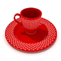 Red Cup With White Floral Patterns On Matching Red Saucer Design 3d model