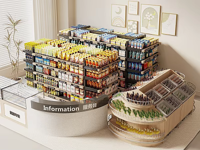 Well Organized Display Shelves With Various Beverages Snacks And Multi Tiered Product Arrangement 3d model